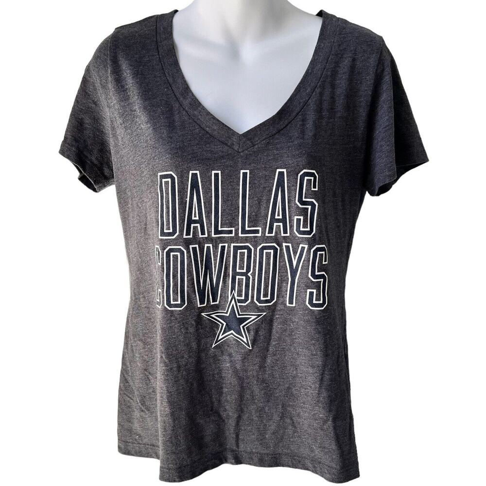 Dallas Cowboys  Womens V-Neck T-Shirt Medium Heather Gray Authentic NFL Sports